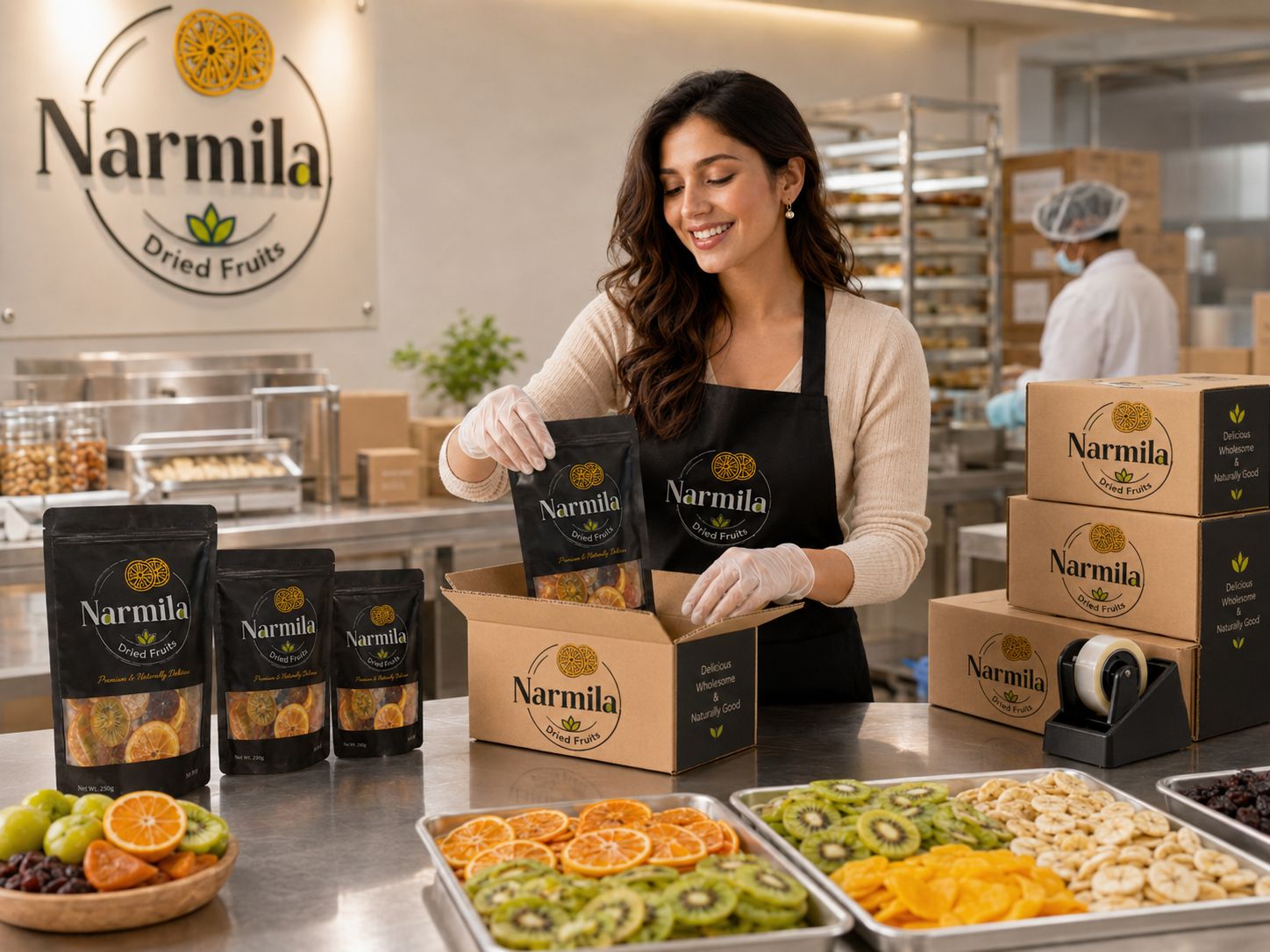 Working inside Narmila's dried fruit production facility