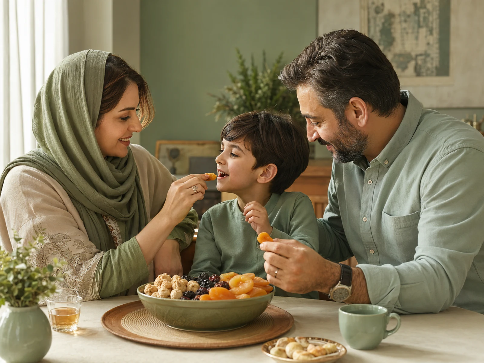 A family enjoying dried fruit together